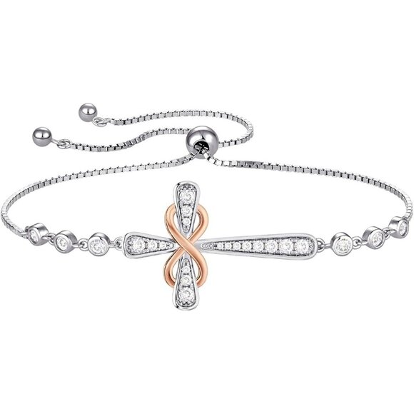 Cross 925 Silver Infinity 6 Stone Bracelet - Zirconia-Apr-18k rose gold zirconia